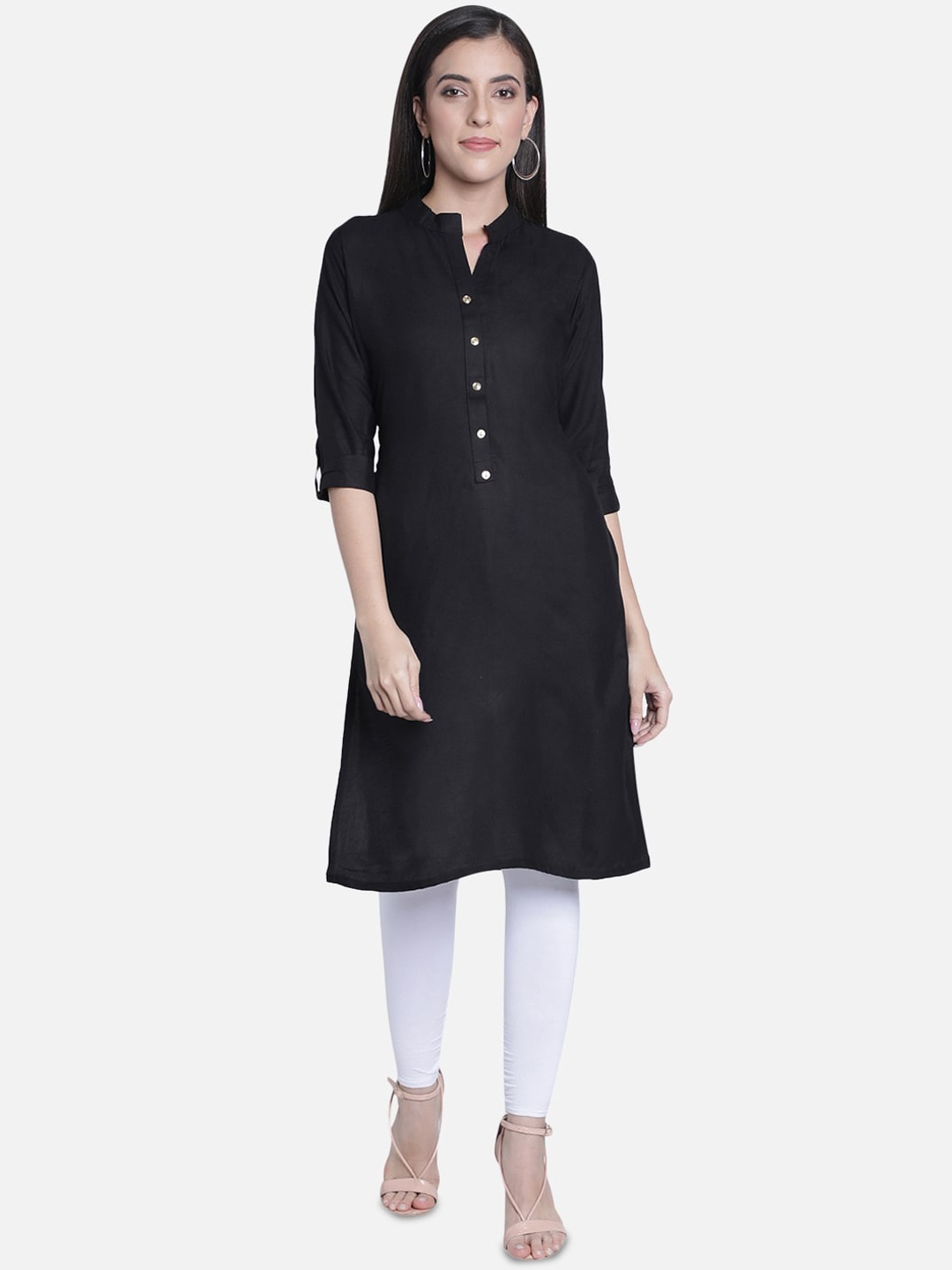 

Fabclub Women Black Mandarin Colla Kurta