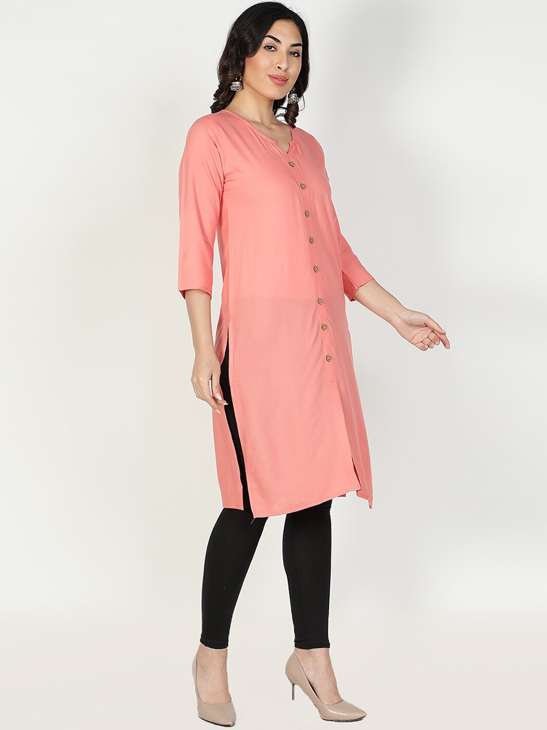 

Fabclub Women Peach-Coloured Solid Kurta