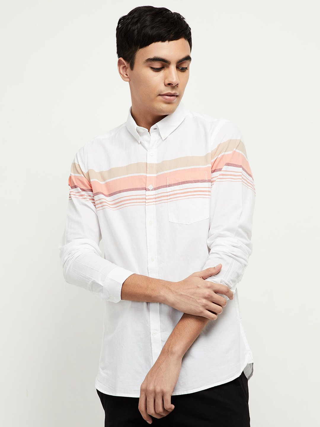 

max Men White Striped Pure Cotton Casual Shirt