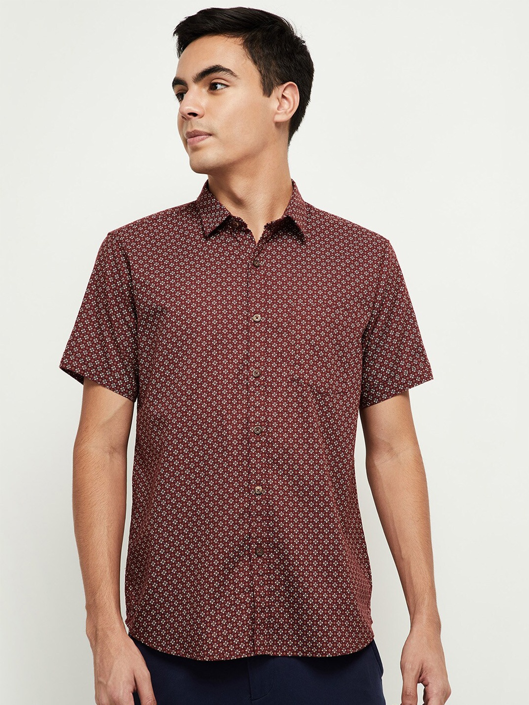 

max Men Rust Red & Beige Printed Casual Shirt