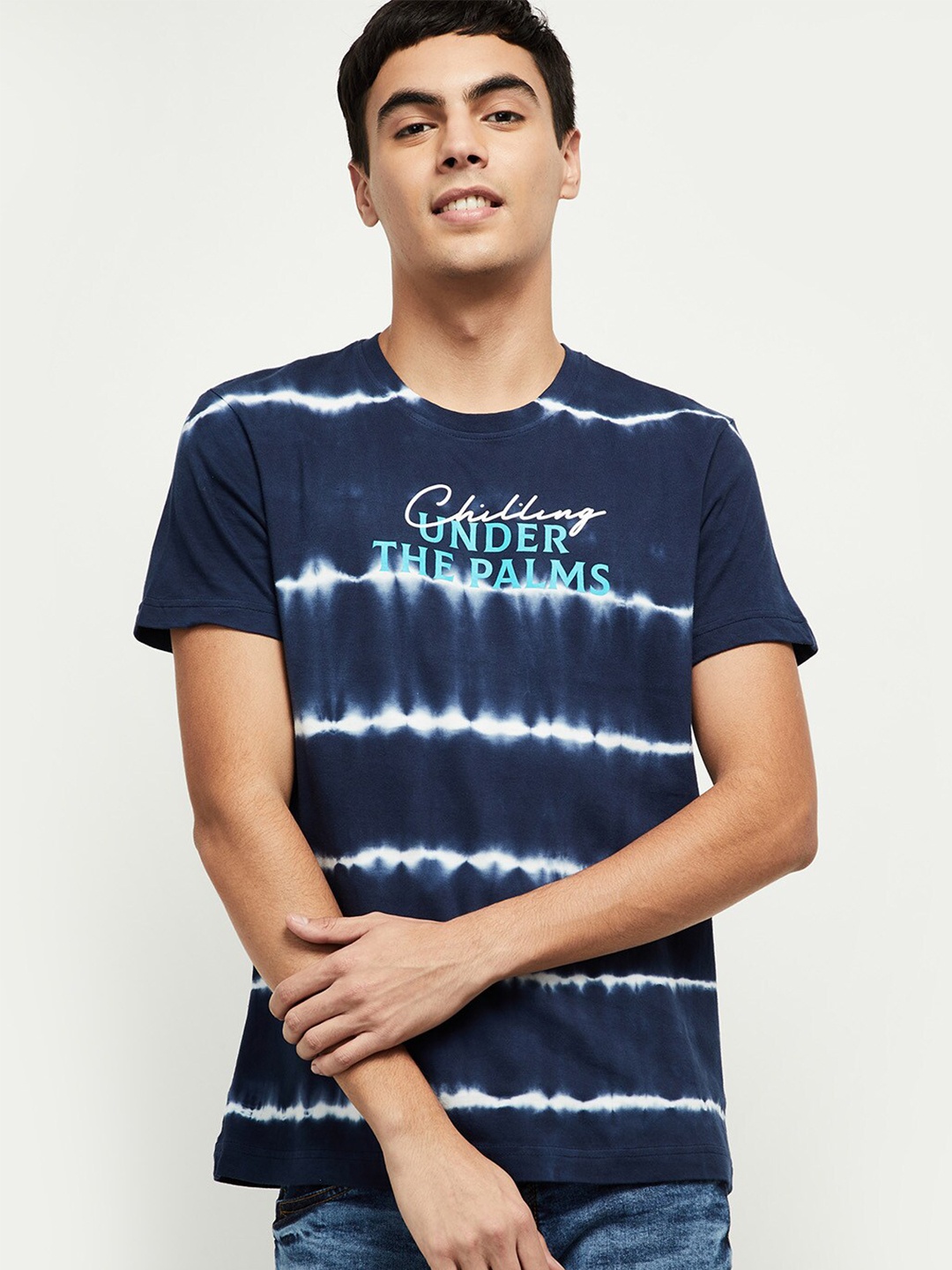 

max Men Blue Tie & Dyed Pure Cotton T-shirt