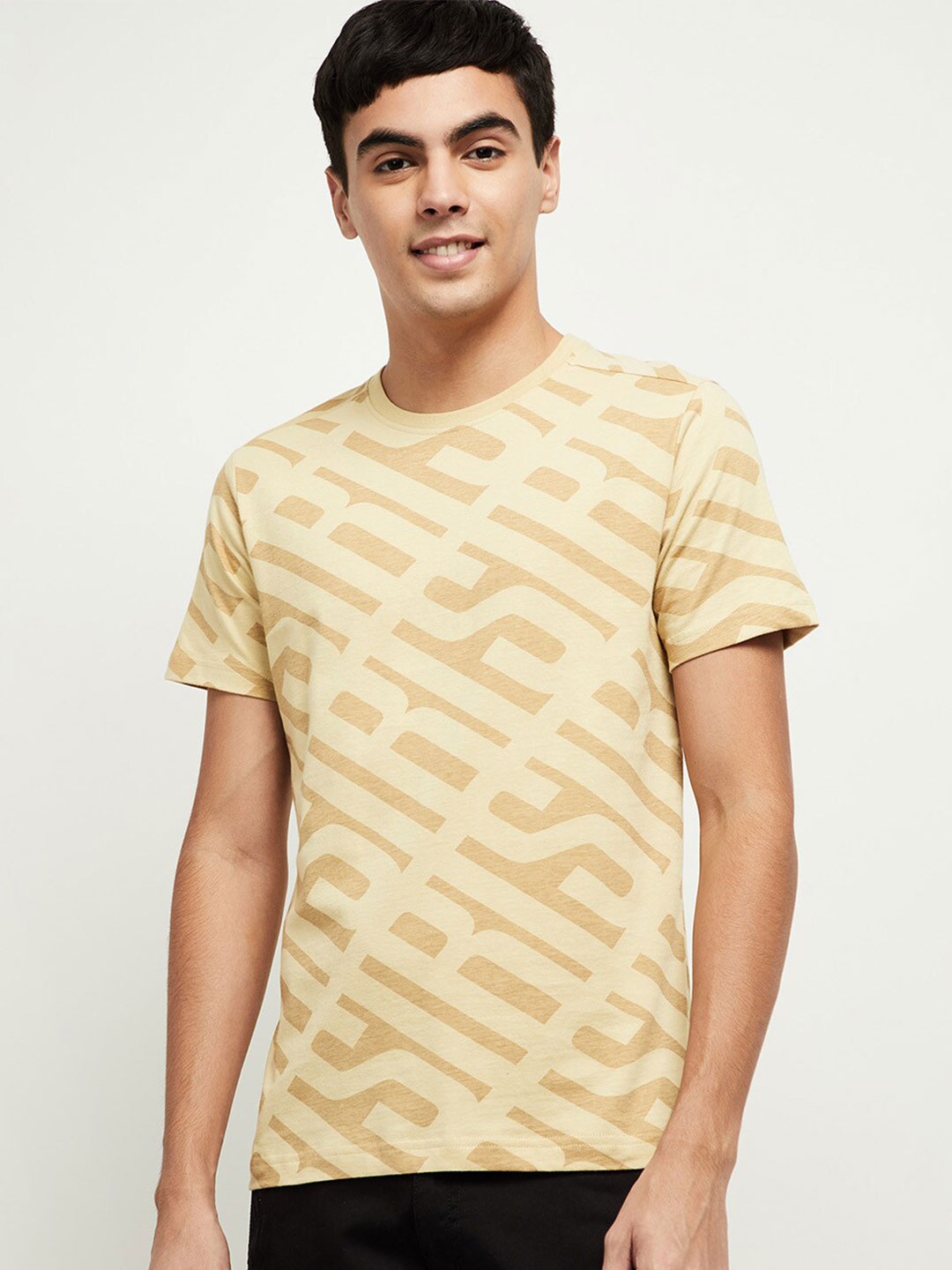 

max Men Khaki Cotton Printed T-shirt