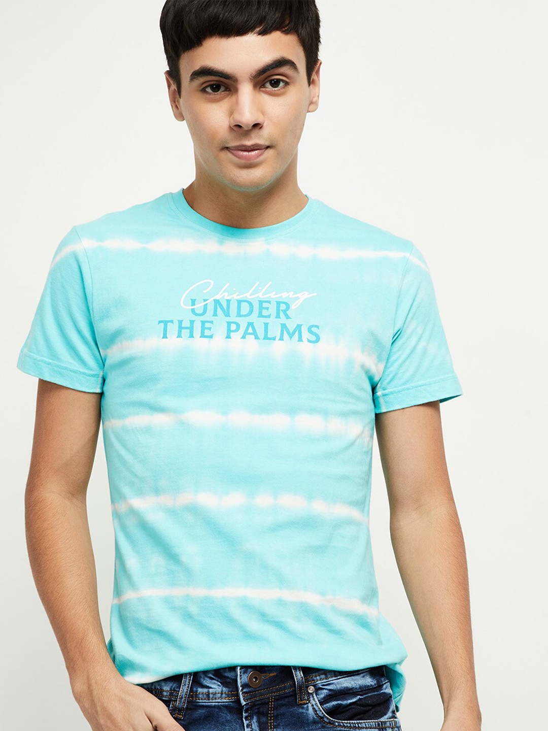 

max Men Blue Striped T-shirt