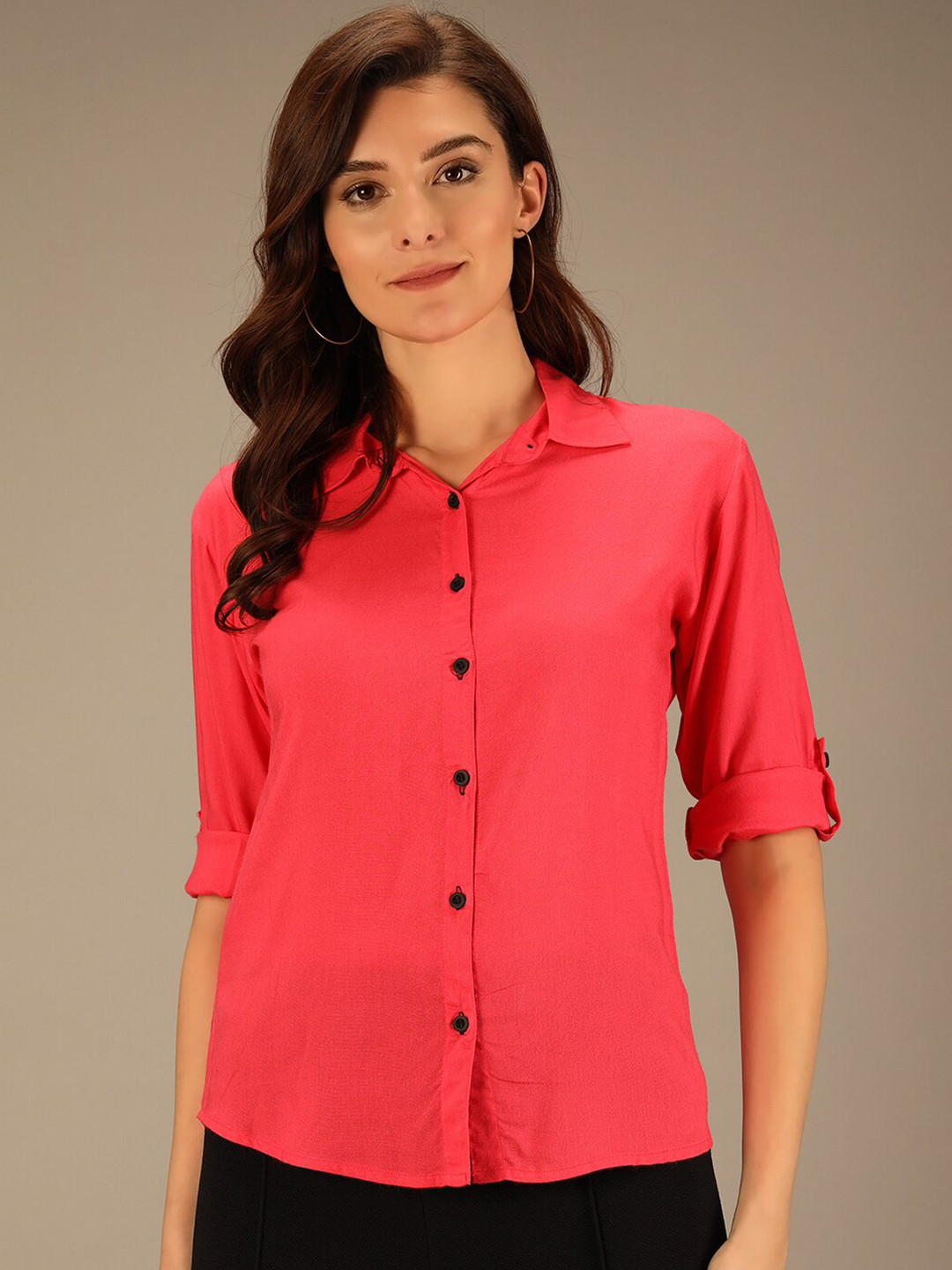 

Darzi Women Pink Solid Custom Casual Shirt
