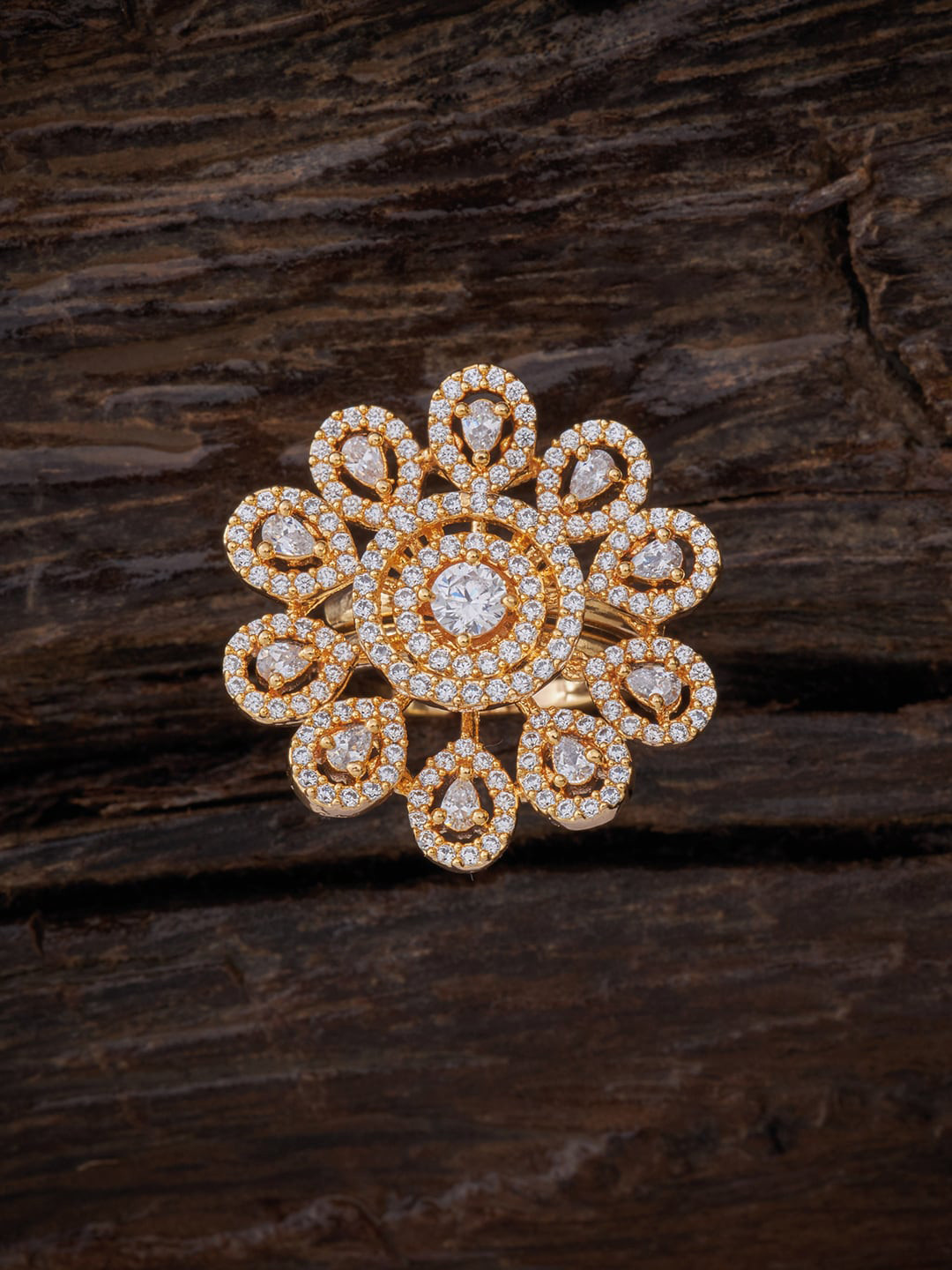 

Kushal's Fashion Jewellery Gold-Plated White Cubic Zirconia Finger Ring