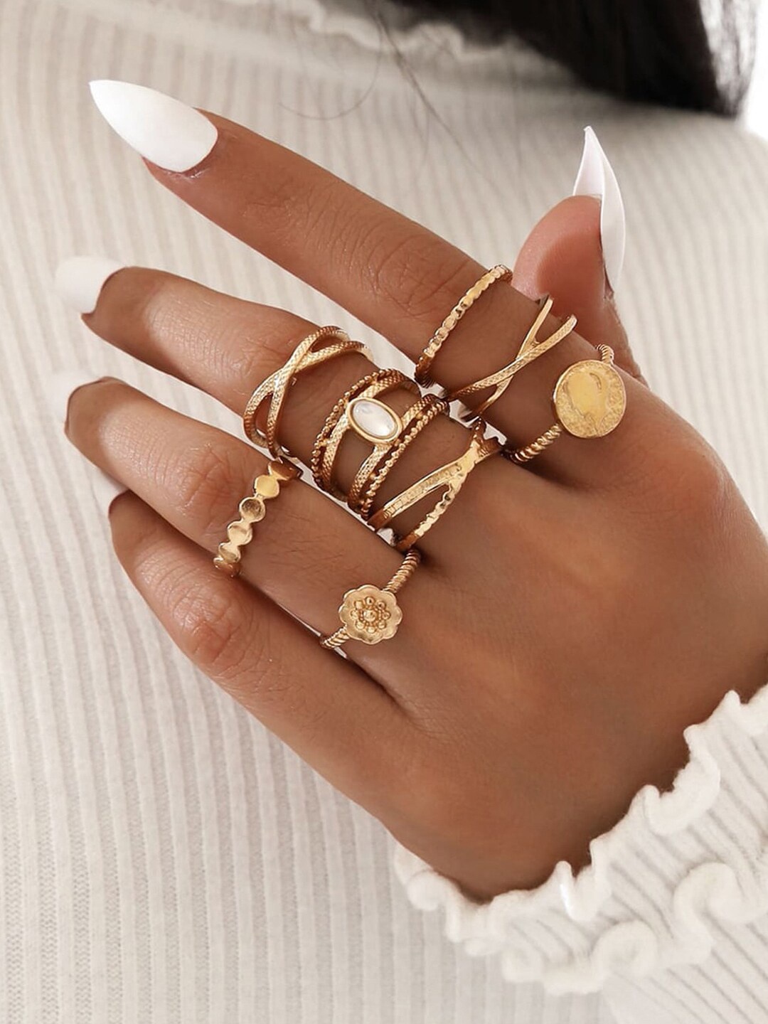 

Shining Diva Fashion Set Of 8 Gold-Plated Finger Ring