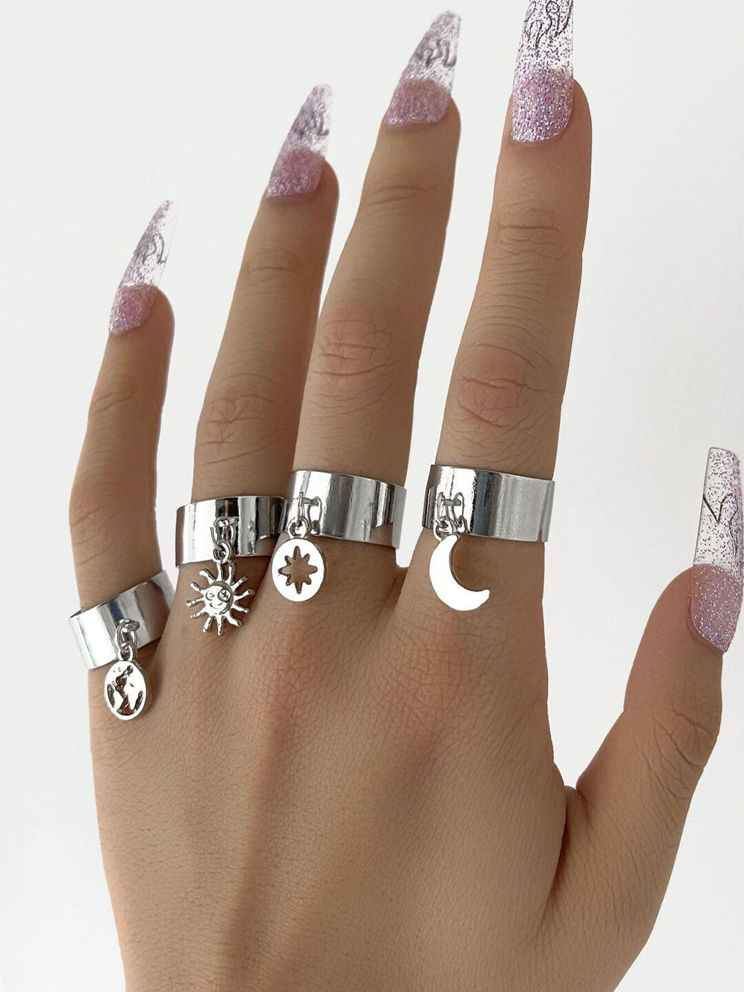 

Shining Diva Fashion Set of 4 Silver-Plated Finger Rings