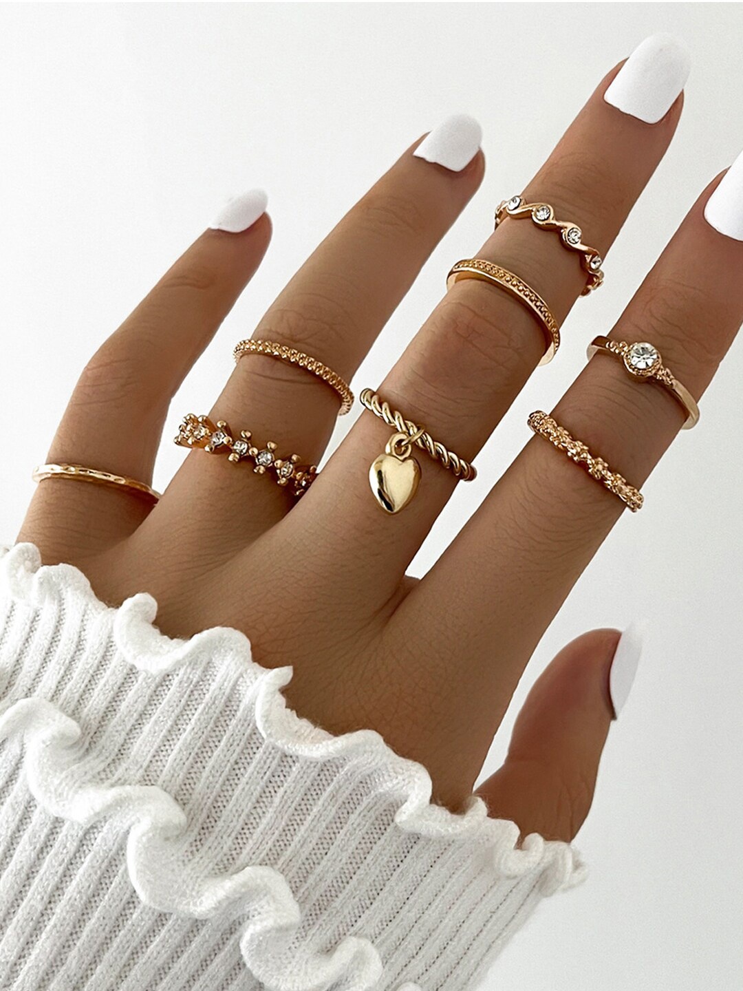 

Shining Diva Fashion Set Of 8 Gold-Plated Finger Rings