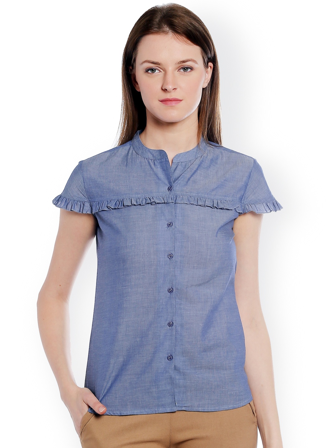 

Style Quotient Women Blue Slim Fit Solid Shirt