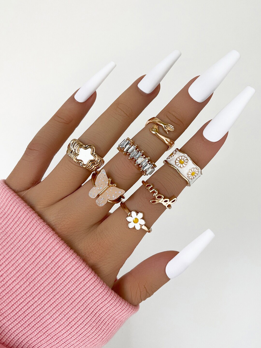 

Shining Diva Fashion Set Of 7 Gold-Plated Boho Midi Finger Rings