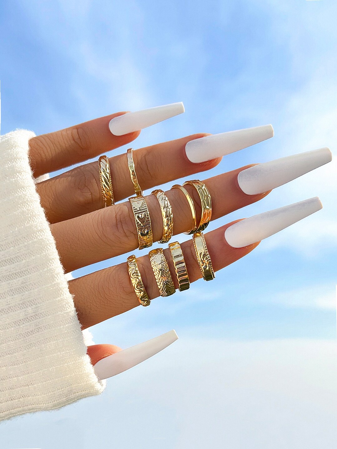

Shining Diva Fashion Set Of 10 Gold-Plated Boho Adjustable Finger Rings