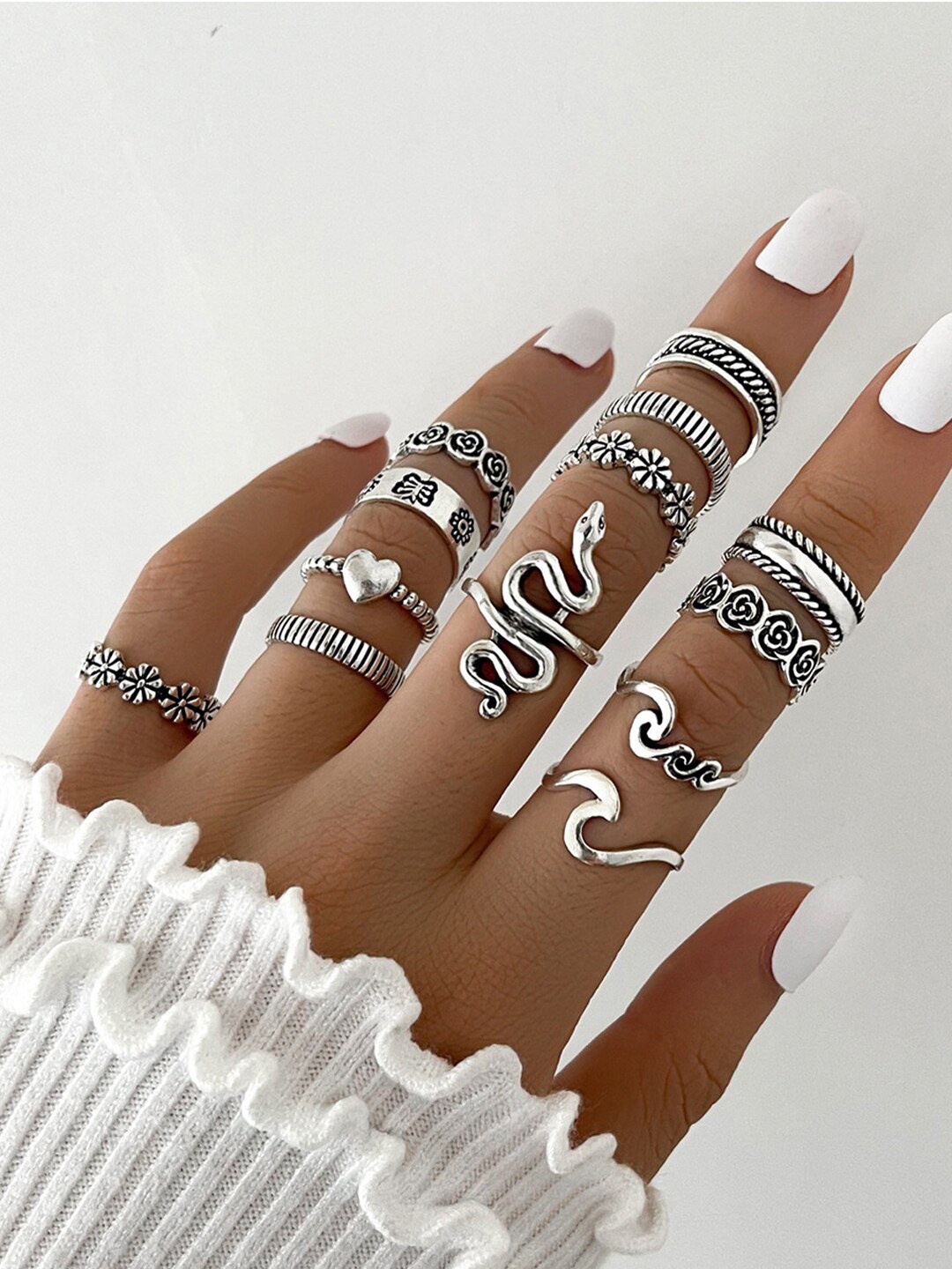 

Shining Diva Fashion Set of 13 Silver-Plated Finger Rings