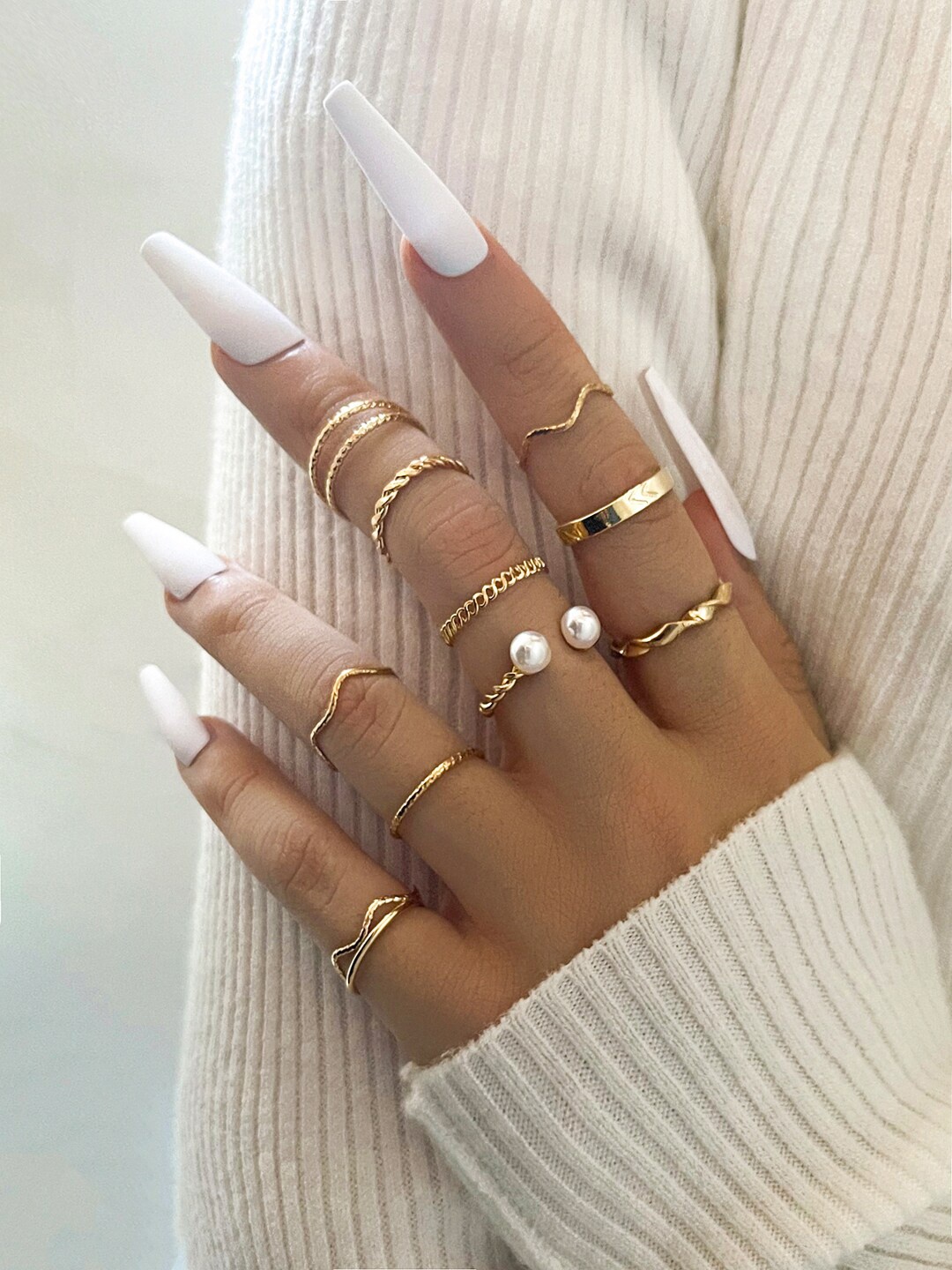 

Shining Diva Fashion Set Of 10 Gold-Plated & Crystal Stone-Studded Finger Rings
