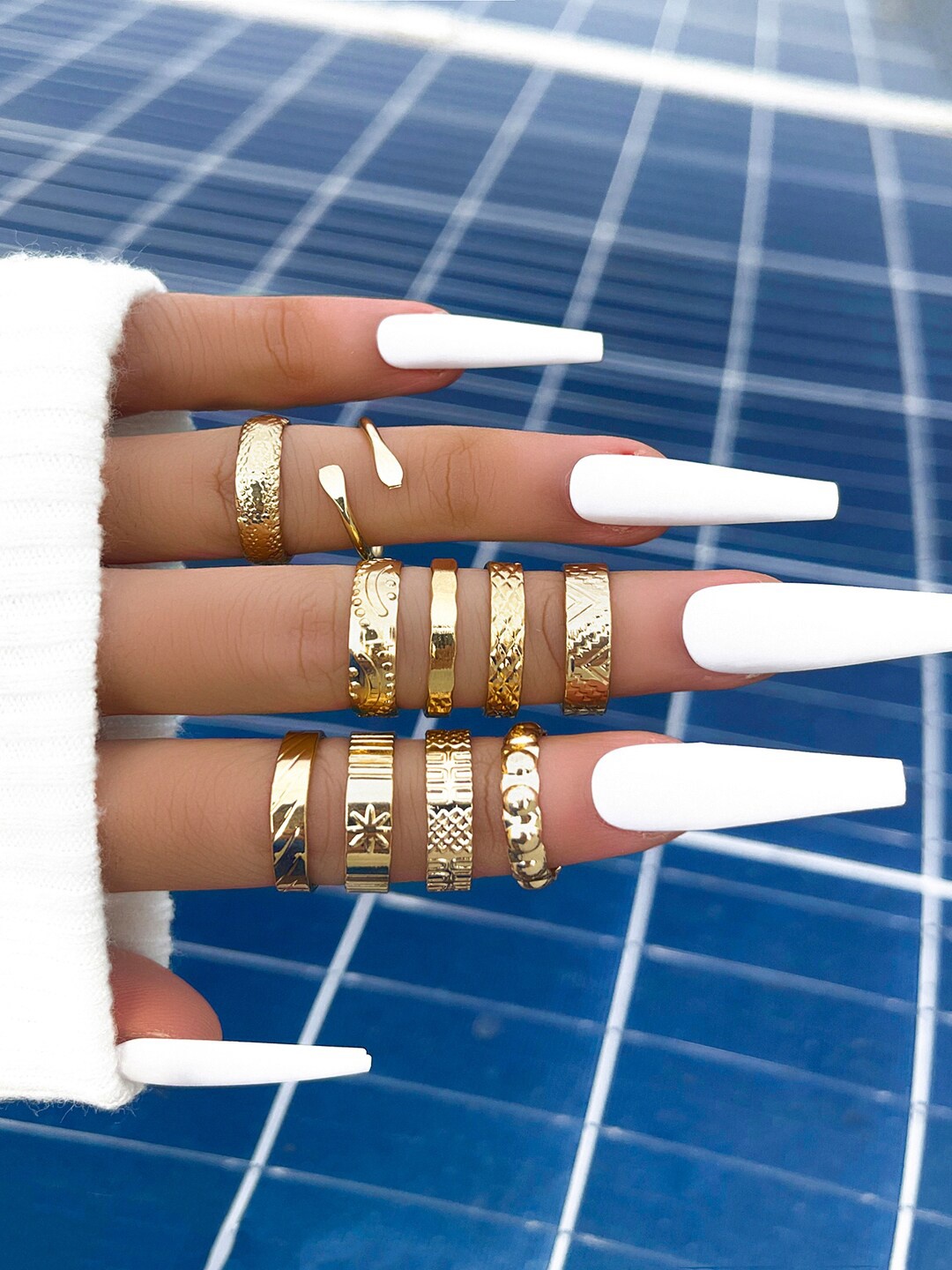 

Shining Diva Fashion Set of 10 Gold-Plated Crystal Studded Finger Ring