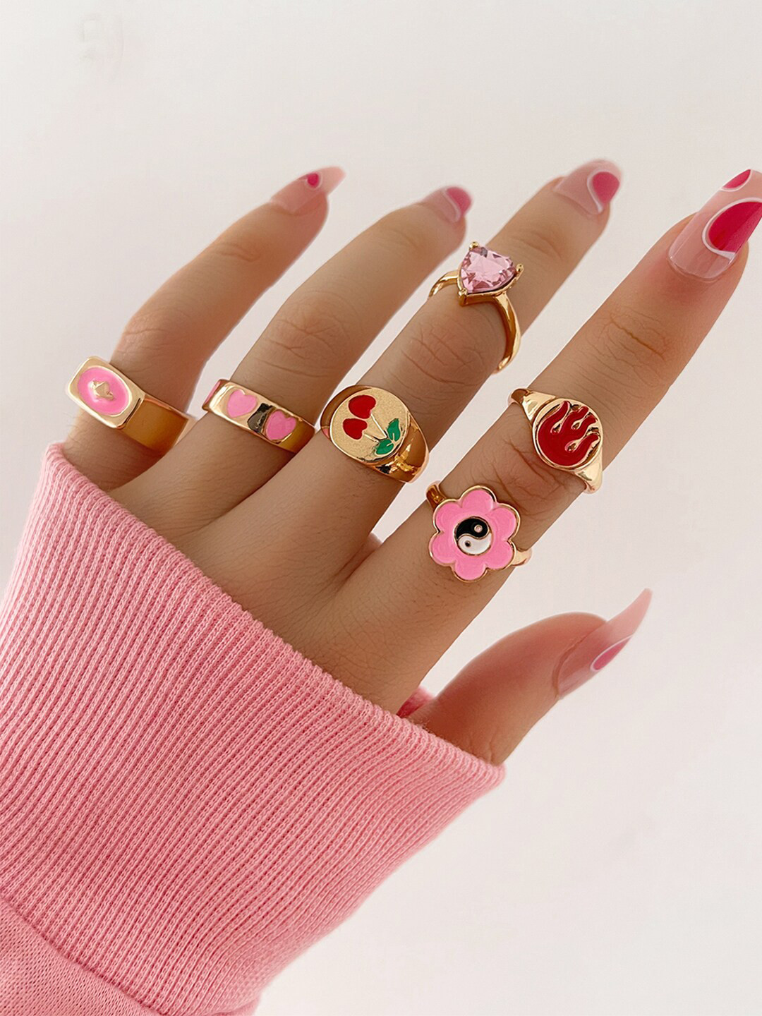 

Shining Diva Fashion Set Of 9 Gold-Plated Crystal Studded Finger Ring