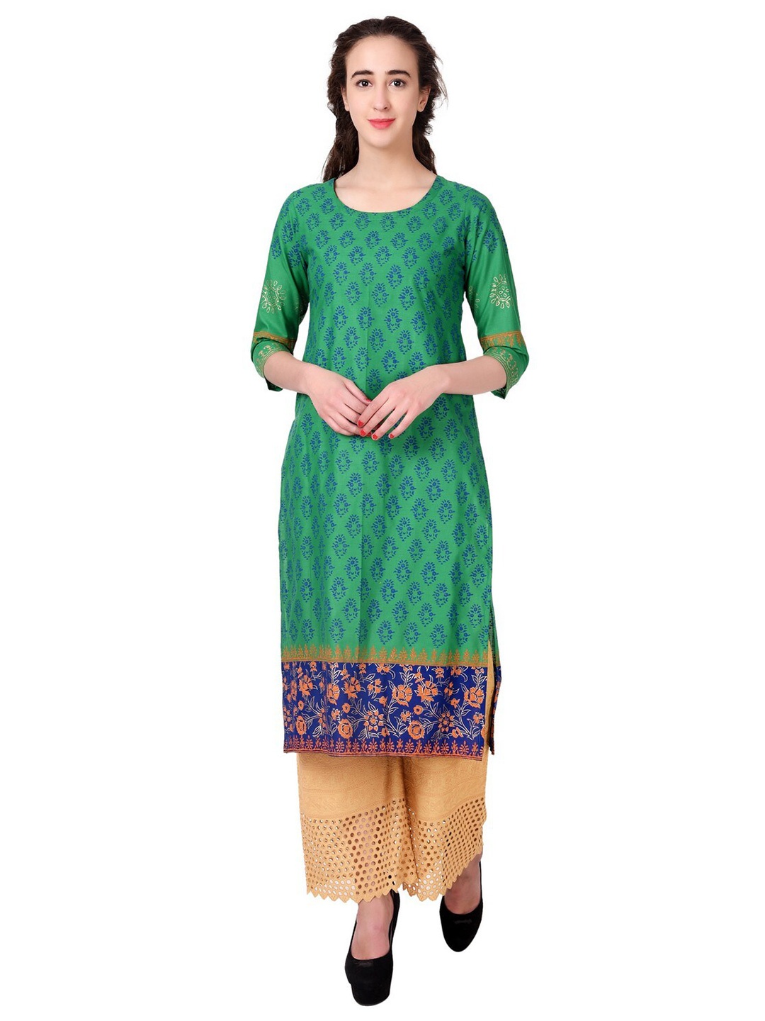 

EZIS FASHION Women Green Ethnic Motifs Printed Pure Cotton Kurta