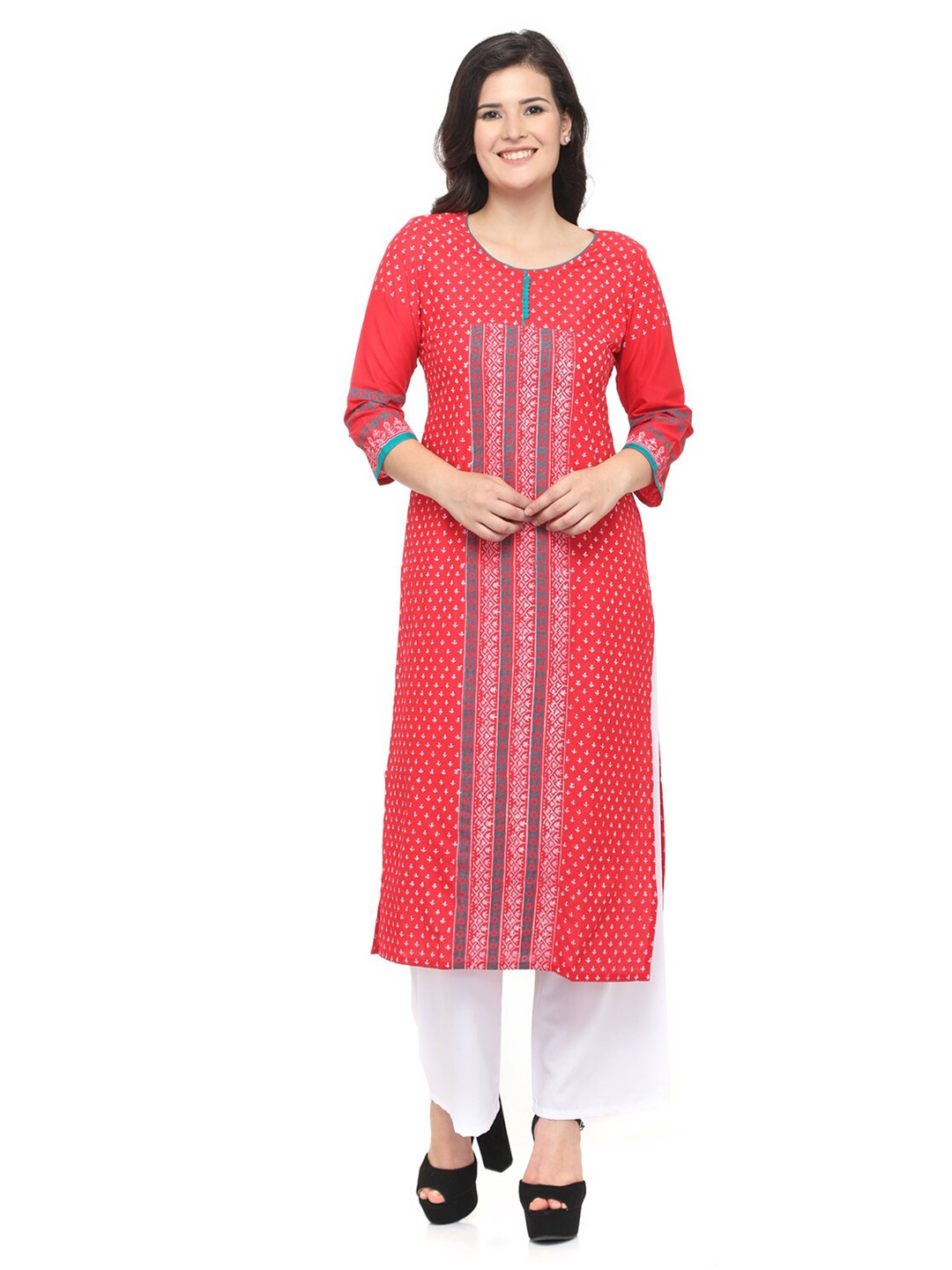 

EZIS FASHION Red Ethnic Motifs Printed Kurta