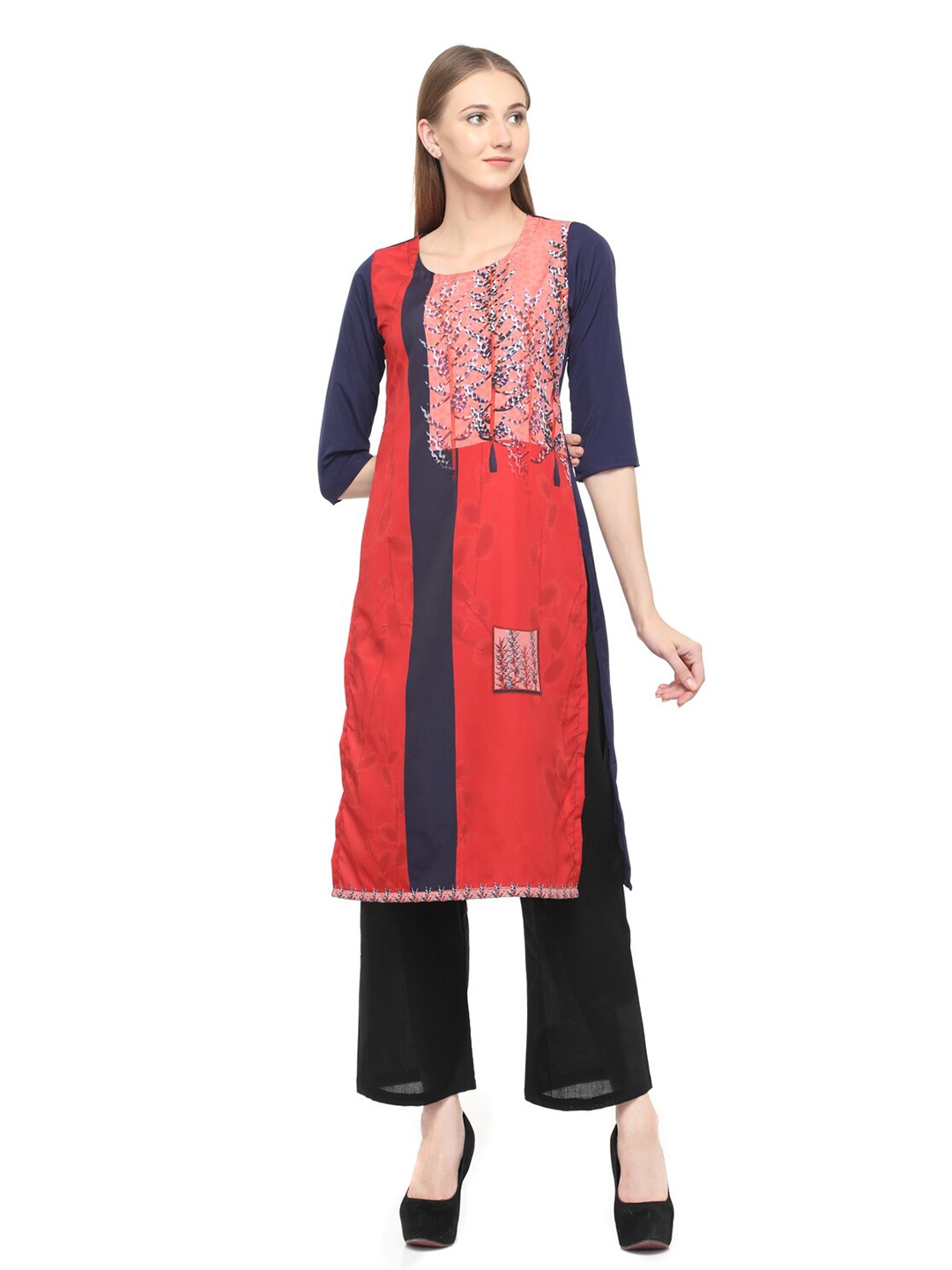 

EZIS FASHION Women Red & Blue Printed Kurta