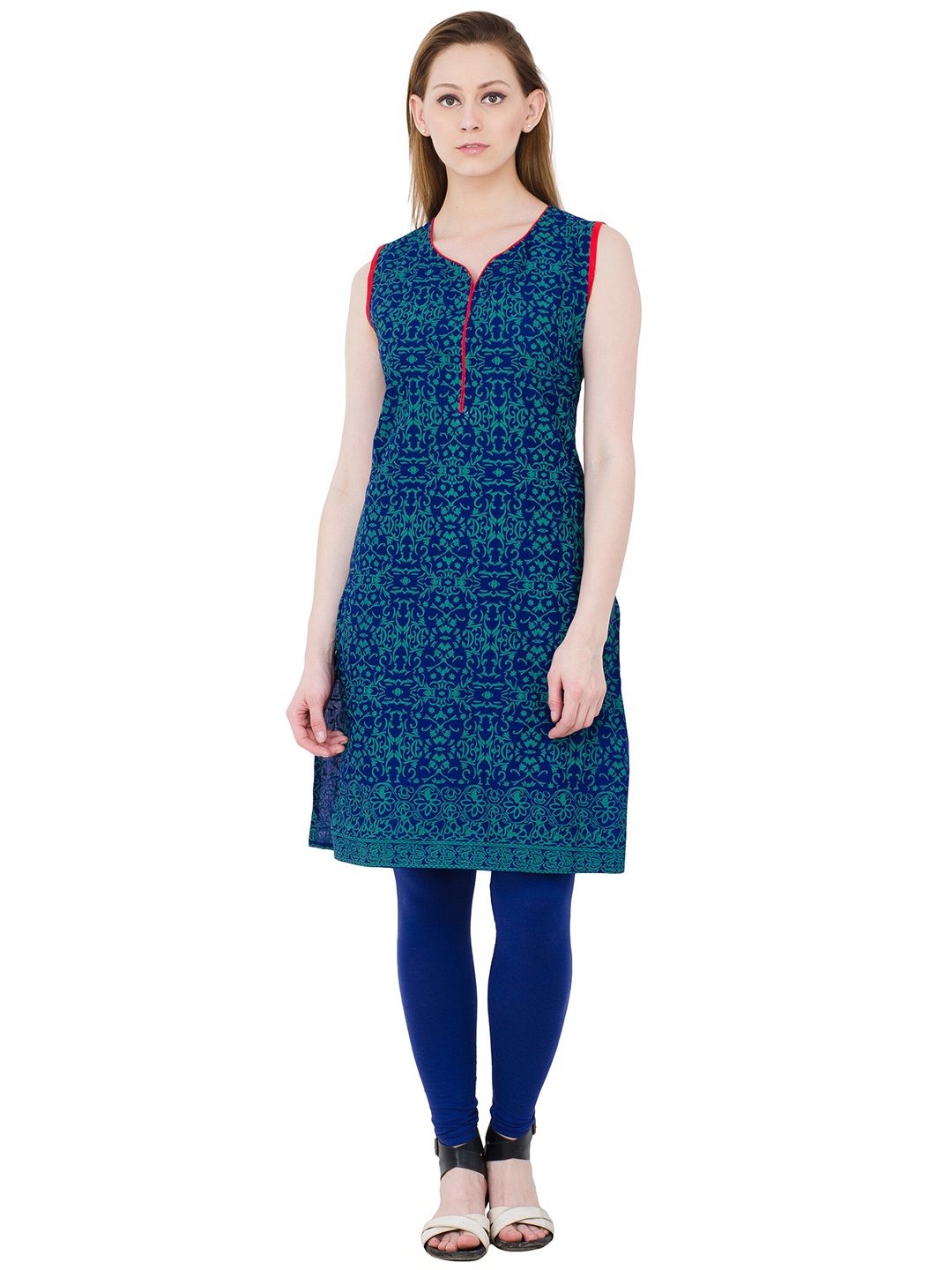 

EZIS FASHION Navy Blue Floral Printed Kurta