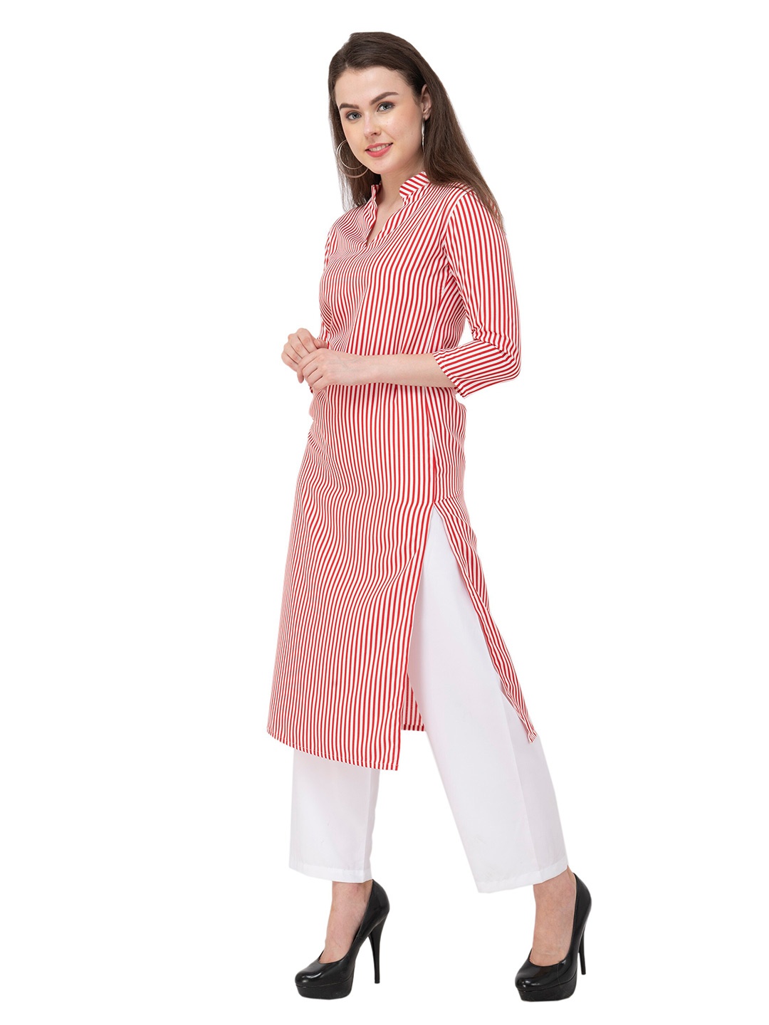 

EZIS FASHION Red Striped Kurta