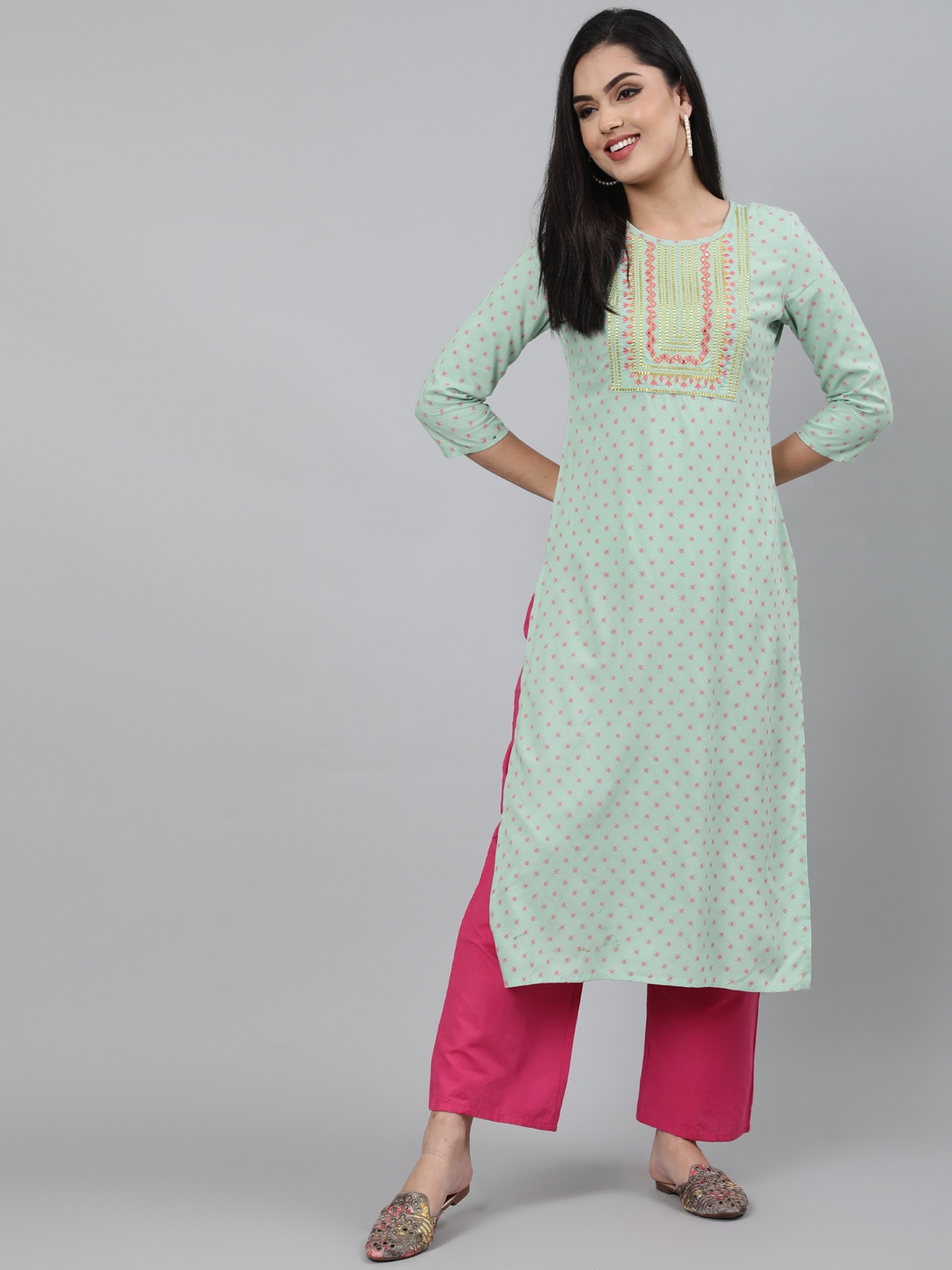 

GULMOHAR JAIPUR Women Sea Green Printed Kurta