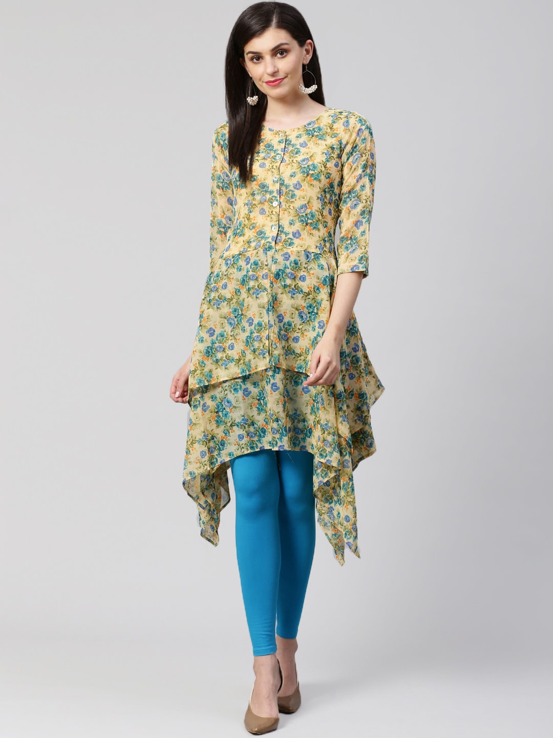 

Jompers Women Beige Printed Georgette Kurta