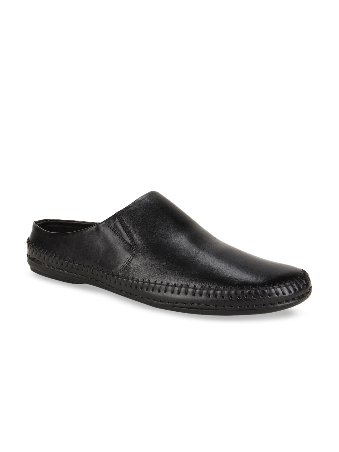 

Regal Men Black Textured Leather Mules