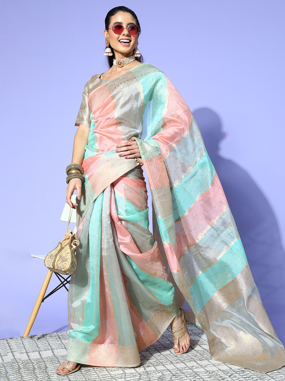 

Mitera Ethnic Motifs Saree with Woven Design border, Blue