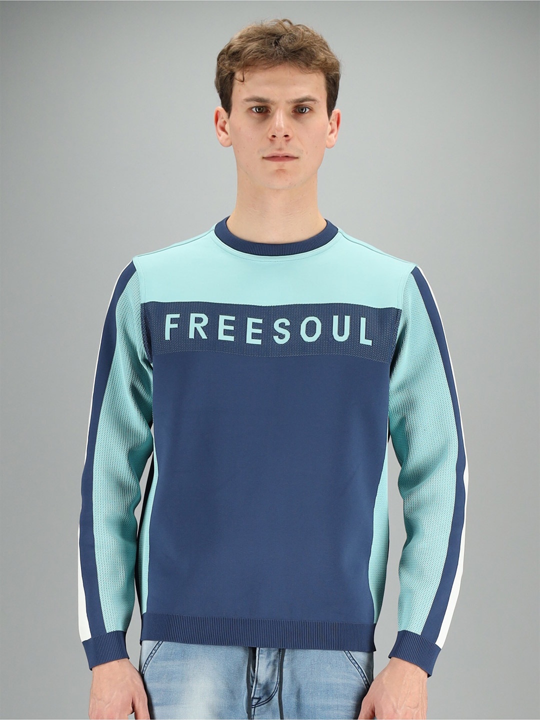 

FREESOUL Men Blue Printed Sweatshirt