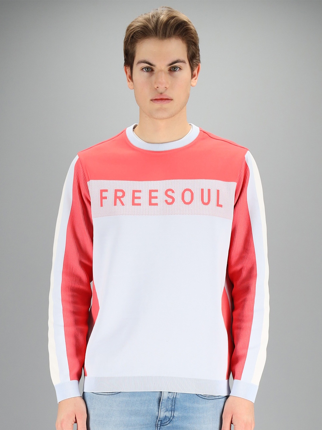 

FREESOUL Men Rose Colourblocked Sweatshirt