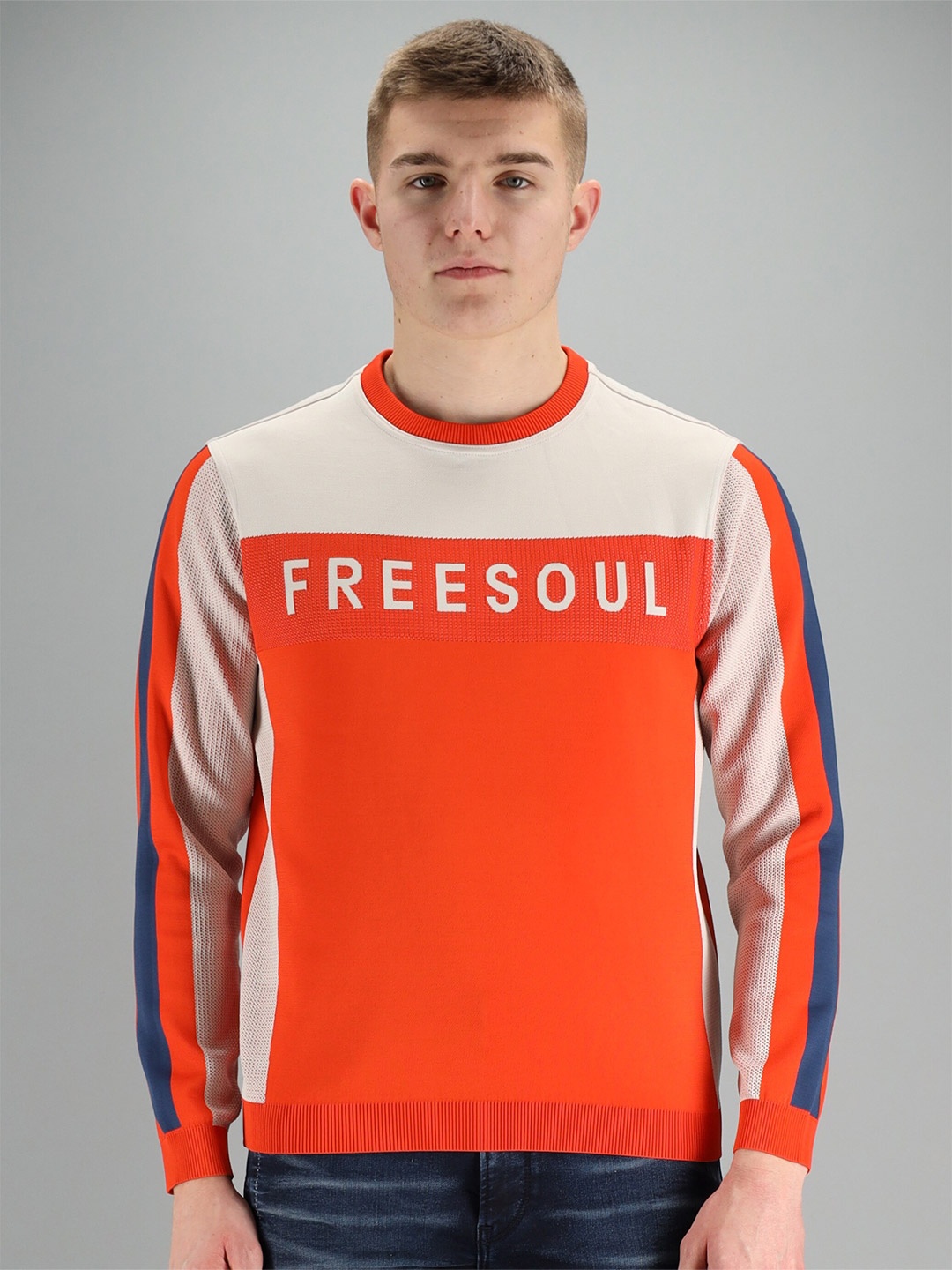 

FREESOUL Men Orange Colourblocked Sweatshirt