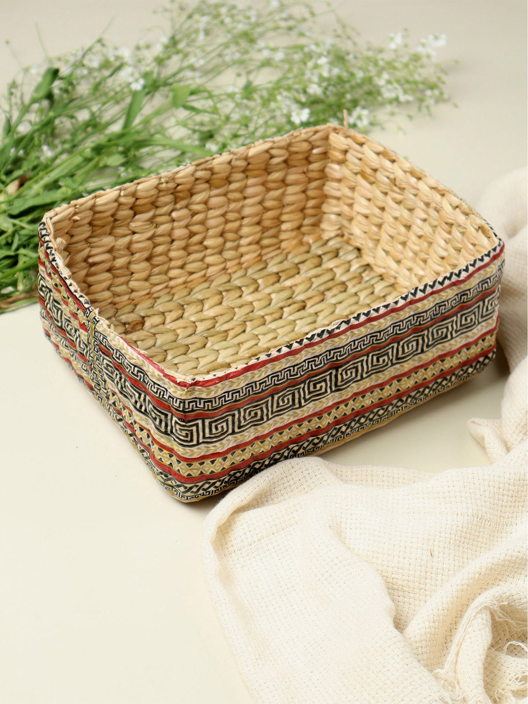 

HABERE INDIA Beige & Black Multi-Utility Storage Basket