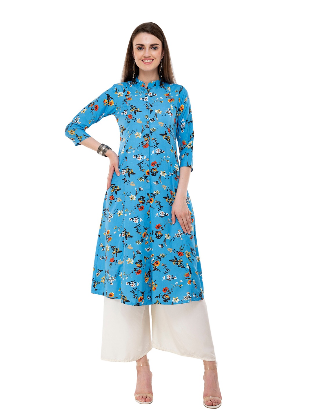 

EZIS FASHION Women Blue Floral Printed Floral Kurta