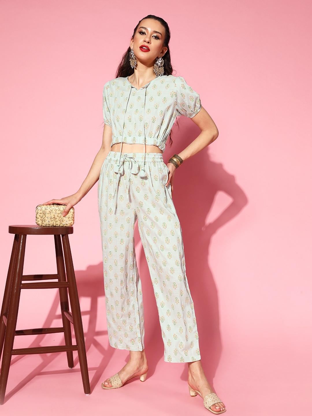 

Prakrti Women Blue Printed Top with Trousers