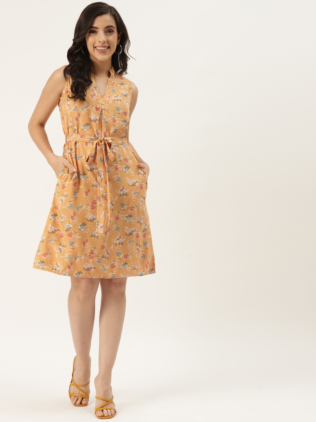 

BRINNS Mustard Yellow Floral A-Line Midi Dress