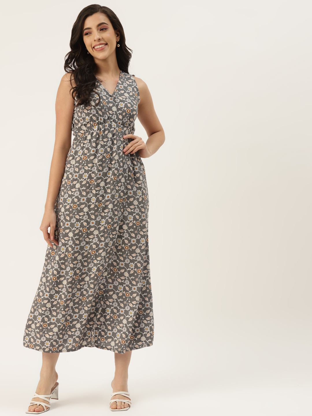 

BRINNS Grey & White Ethnic Motifs Maxi Dress