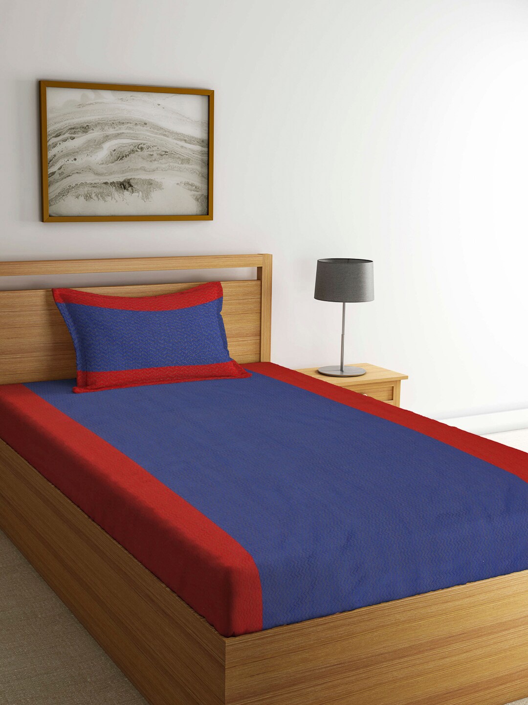 

Arrabi Orange & Blue Striped 300 TC Single Bedsheet with 1 Pillow Covers