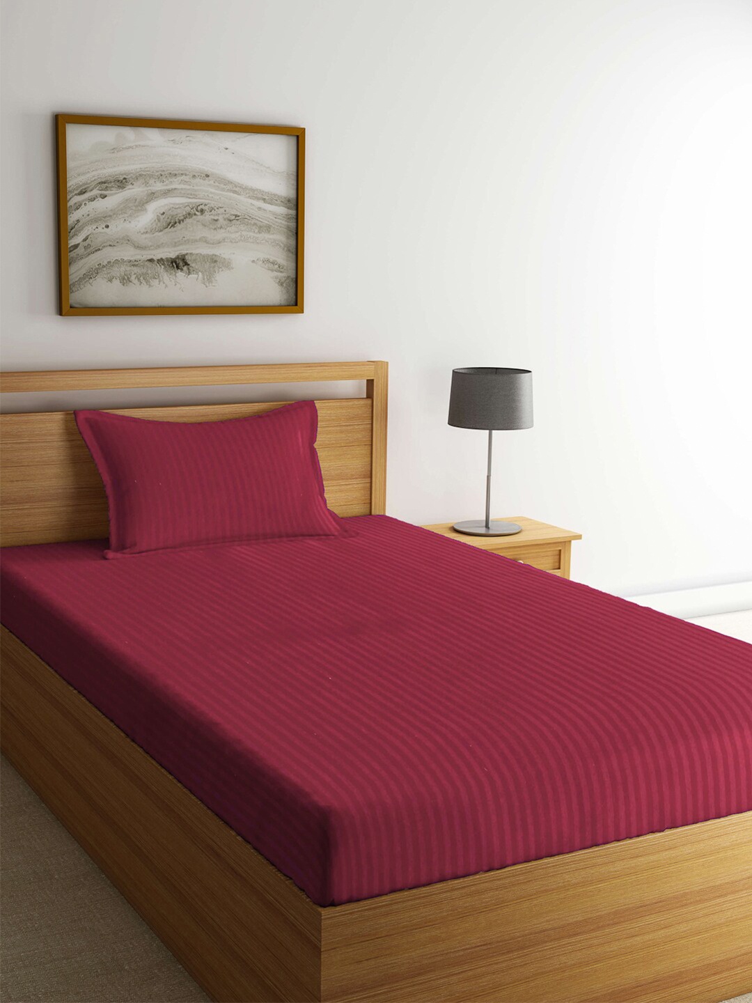 

Arrabi Red Striped 300 TC Single Bedsheet with 1 Pillow Covers