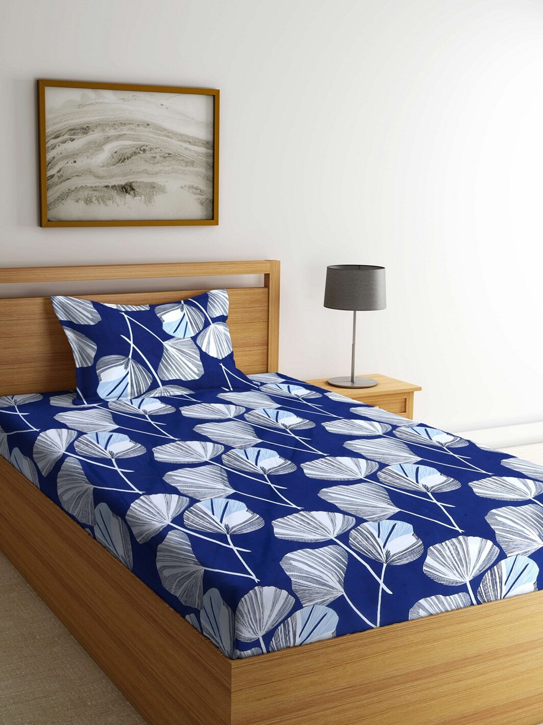 

Arrabi Navy Blue Floral 300 TC Single Bedsheet with 1 Pillow Covers