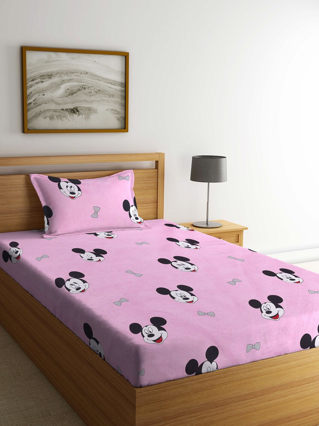 

Arrabi Pink & Black Cartoon Characters 300 TC Single Bedsheet with 1 Pillow Covers