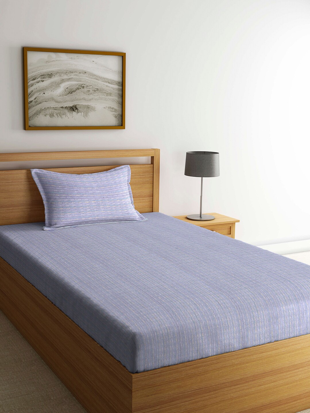

Arrabi Grey & Green Striped 300 TC Cotton Single Bedsheet with 1 Pillow Covers