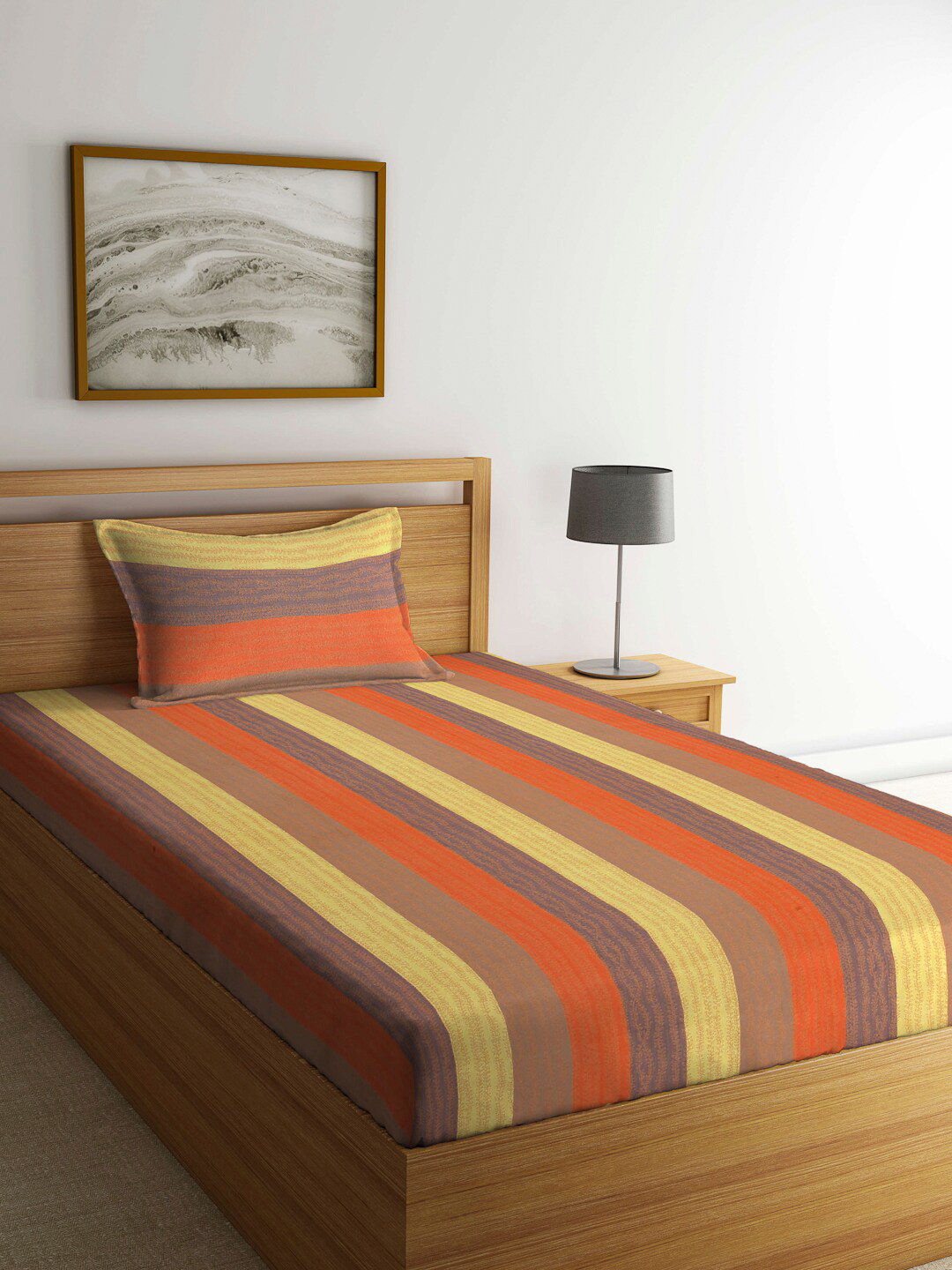 

Arrabi Purple & Red Striped 300 TC Single Bedsheet With 1 Pillow Cover