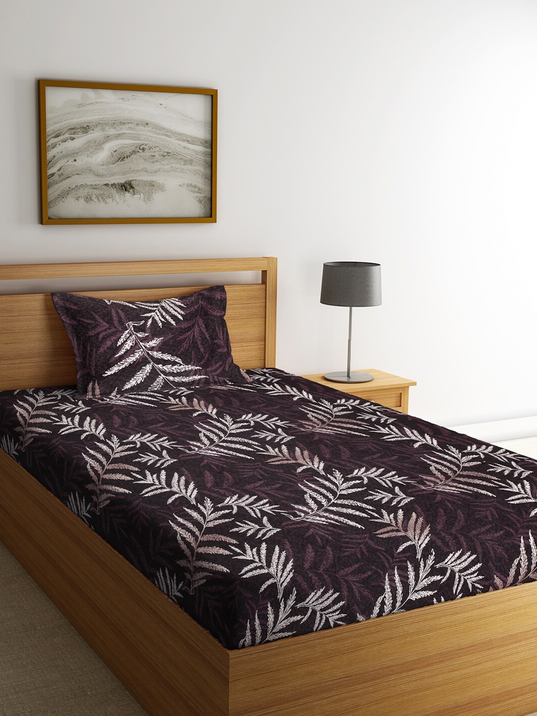 

Arrabi Brown Floral 300 TC Single Bedsheet with 1 Pillow Covers