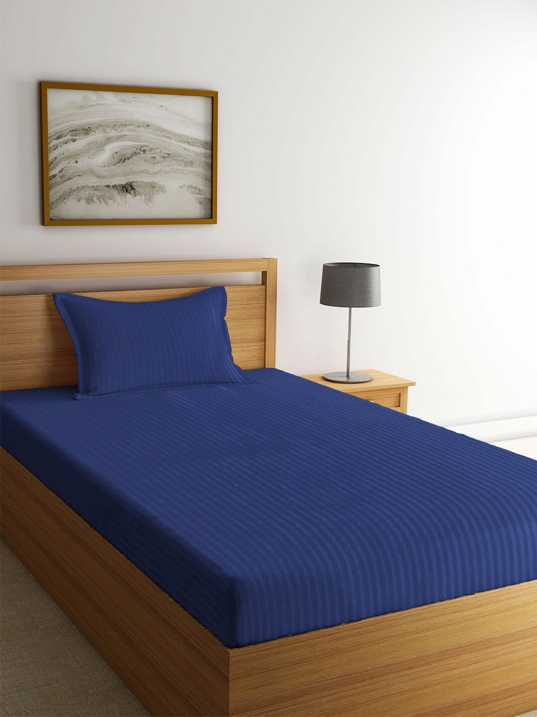 

Arrabi Blue Striped 300 TC Single Bedsheet with 1 Pillow Covers