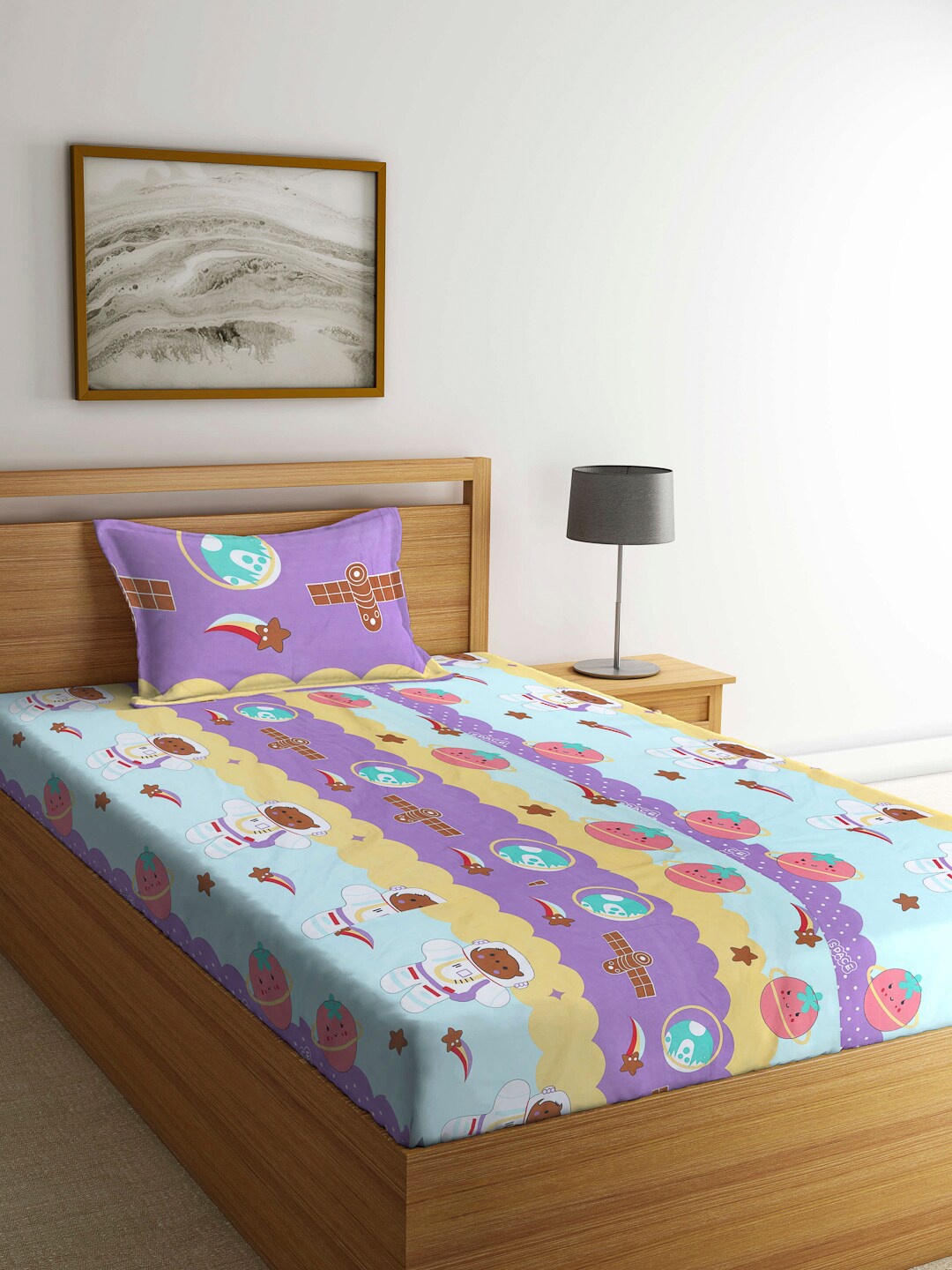 

Arrabi Kids Multi Printed 300 TC Single Bedsheet With 2 Pillow Covers