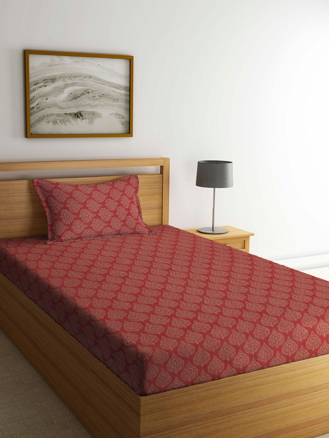

Arrabi Red & Beige Ethnic Motifs 300 TC Cotton Single Bedsheet with 1 Pillow Cover
