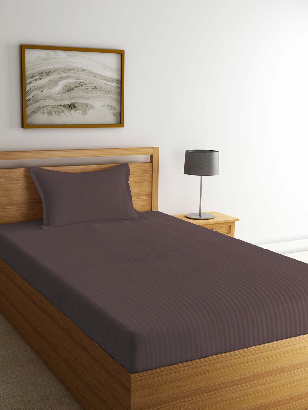 

Arrabi Brown Striped 300 TC Single Bedsheet with 1 Pillow Covers