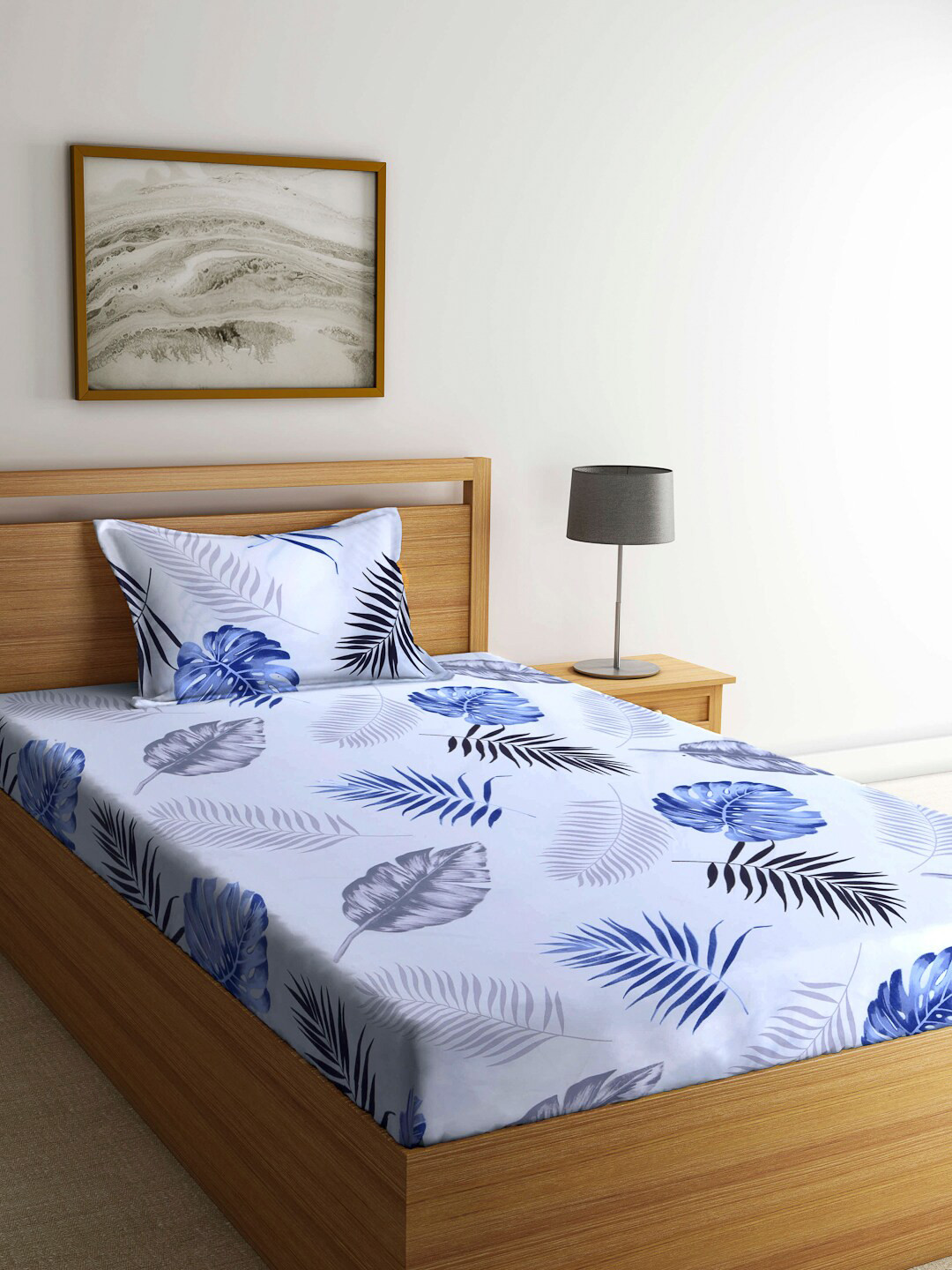 

Arrabi White & Blue Floral 300 TC Single Bedsheet with 1 Pillow Covers