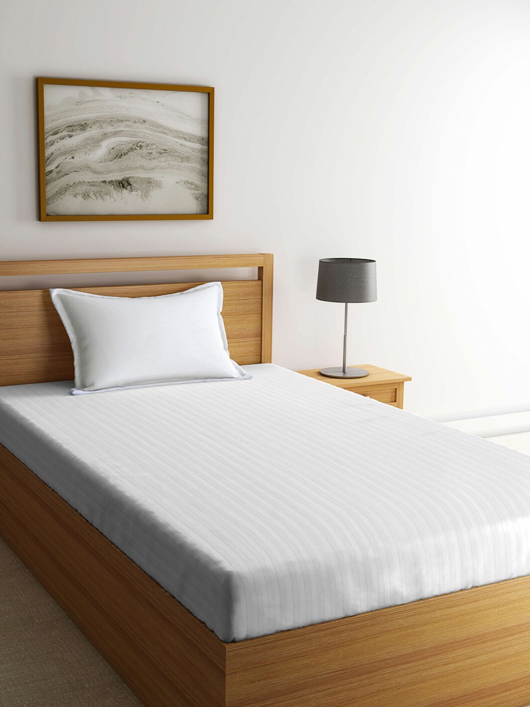 

Arrabi White 300 TC Single Striped Bedsheet With 1 Pillow Cover