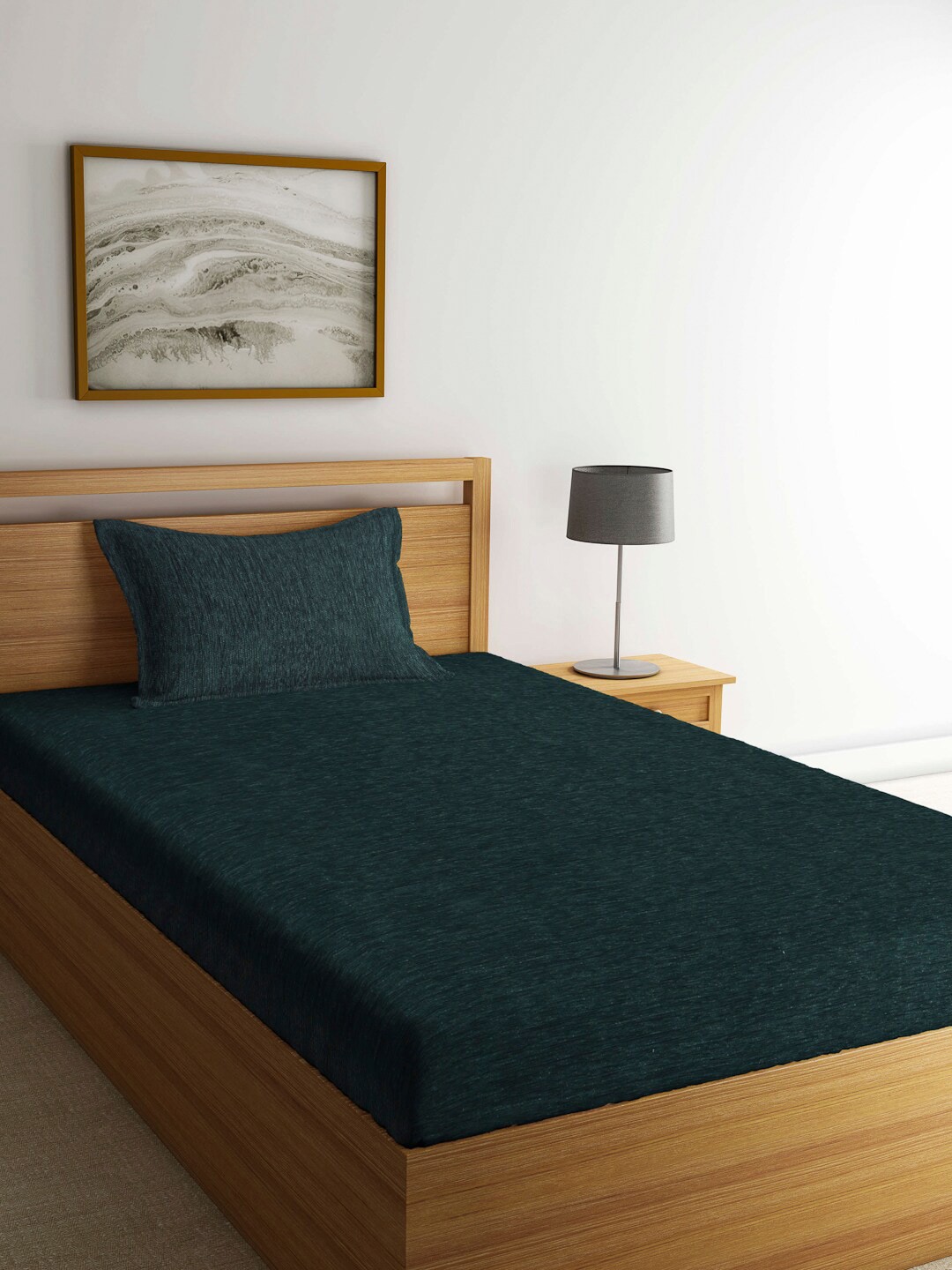 

Arrabi Green Striped 300 TC Single Bedsheet with 1 Pillow Covers